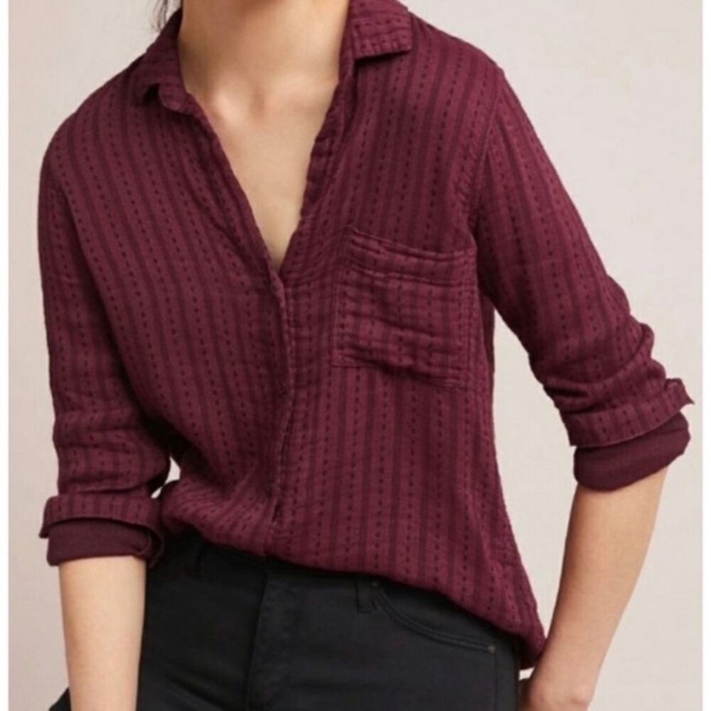 ANTHROPOLOGIE CLOTH AND STONE Blouse Tulan Long Sleeve Button Down Burgundy XS